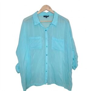 Maven West Shirt XS Cargo Pocket Blouse Light Blue Sheer Cupro Button Down